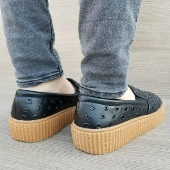 Black Creeper Slip on Sneakers w/ Metal Rings - Picture 4 of 7